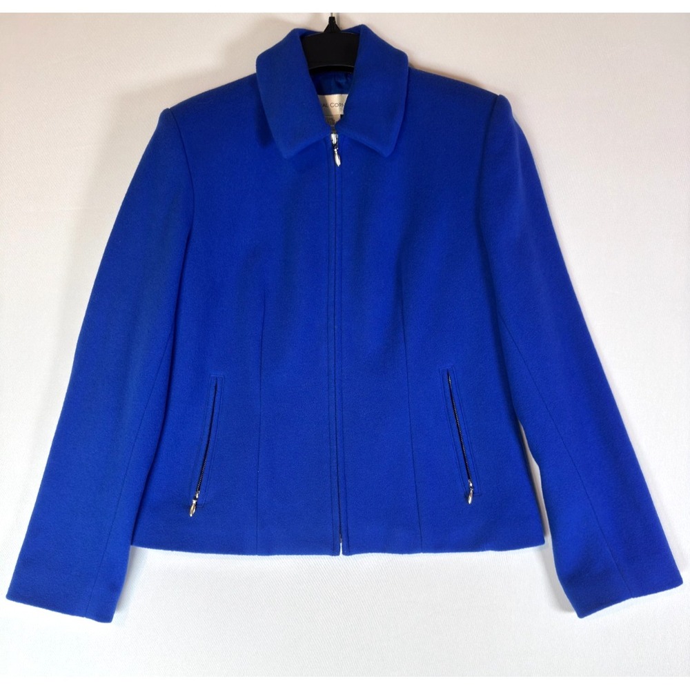 VTG Casual Corner Wool Cashmere Full Zip Jacket Royal Blue Size 2 Quiet Luxury